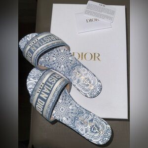 Dior Floral Blue and White Slides